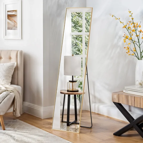 Full Length Mirror 59"x16" Rectangle Floor Mirror with Stand Wall Mounted Mirror for Full Body,Gold - Image 4