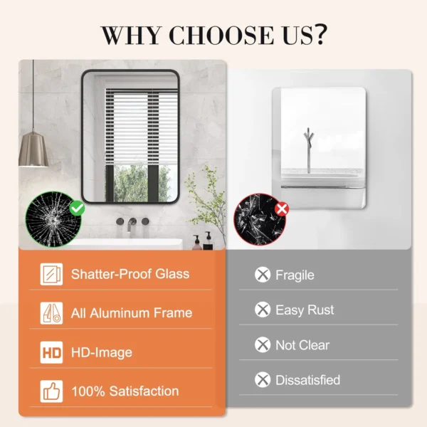 GIANNA Bathroom Mirror 30"x 22" for Wall, Matte Rounded Rectangle Wall Mirror with Metal Frame, Black - Image 2