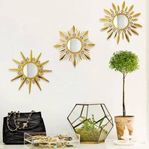 BVLFOOK Champagne Gold Round Mirrors for Wall Pack of 3 - | Decorative Mirrors for Wall Decor& Vintage Room Decor | Sunburst Circle Mirrors Modern Gifts for Women & Moms | Decorative Mirrors