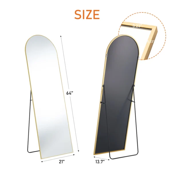 ZUNMOS 64"x21" Arched Full Length Mirror Rectangle Free Standing Wall Mounted Leaning Hanging Full body Mirrors, Gold - Image 5