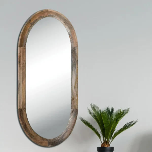 Creative Co-Op Oval Wood Framed Wall Mirror, Natural