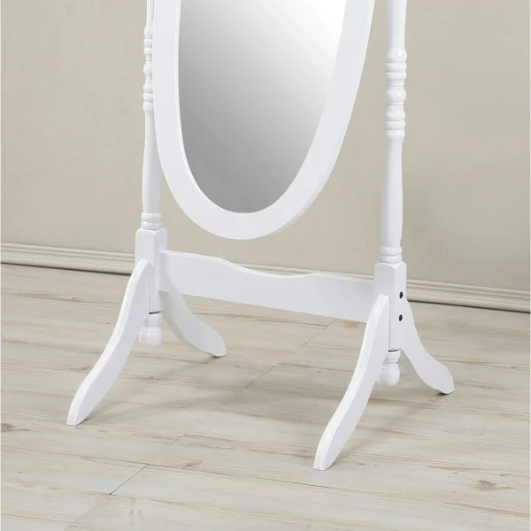 Roundhill Furniture Traditional Queen Anna Style Wood Floor Cheval Mirror, White Finish - Image 2
