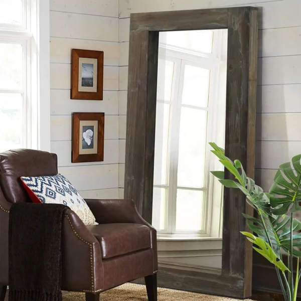 Full Mirror Full Length Mirror Floor Mirror Modern Brown Rectangle Wood Frame Mirror,71x32 - Image 6