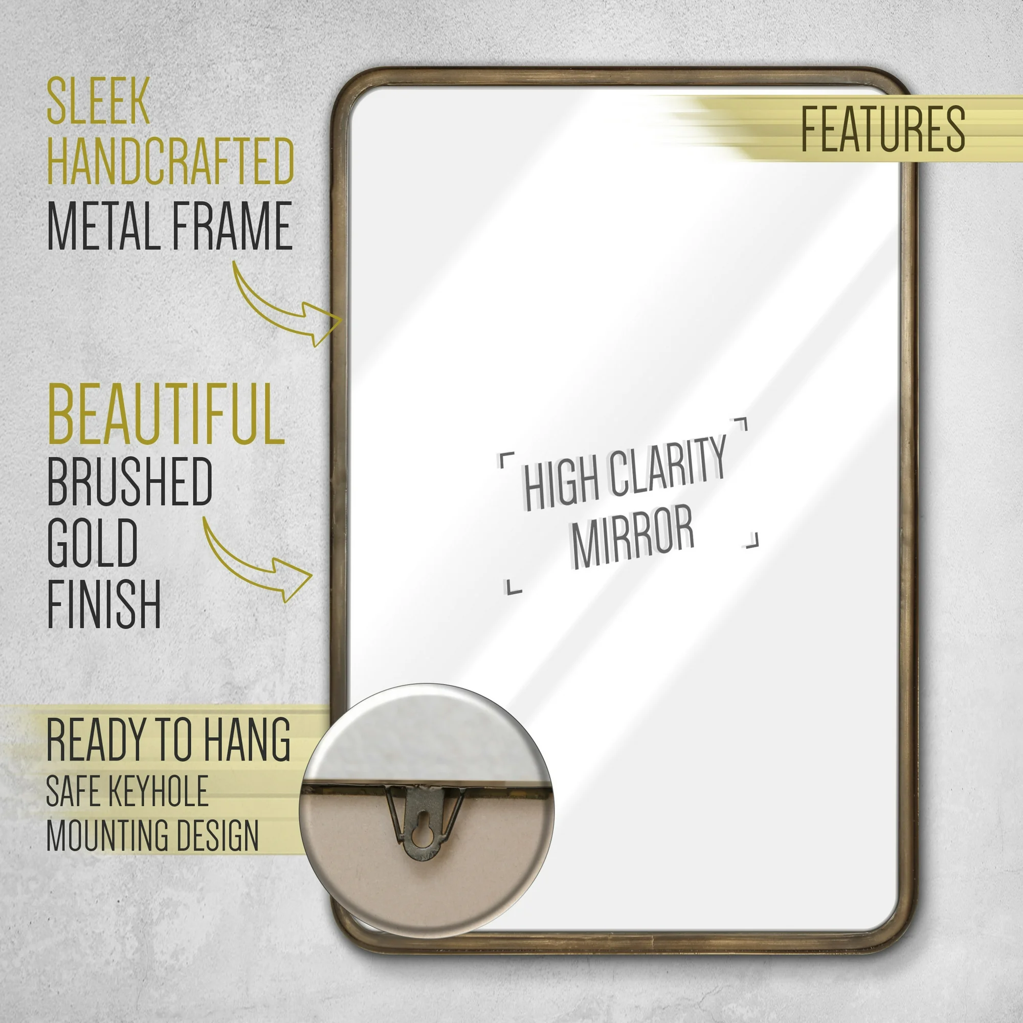 HBCY Creations 20" x 30" Brushed Bronze Mirror for Wall - Sturdy Metal Framed Mirror - Rectangle Mirror with Metal Frame for Bathroom, Entryway, Living Room & More! - Image 8
