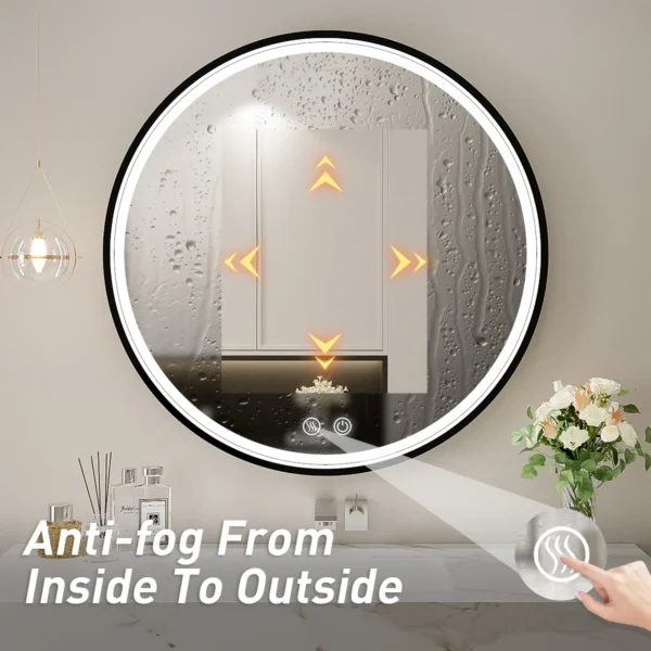 FTOTI 24 Inch Round LED Bathroom Mirror, Bathroom Vanity Mirror Black Metal Frame LED Lighted Mirror, Wall Mounted Circle with Lights, Anti-Fog & Dimmable Touch Switch, Waterproof IP54,90+ CRI - Image 3