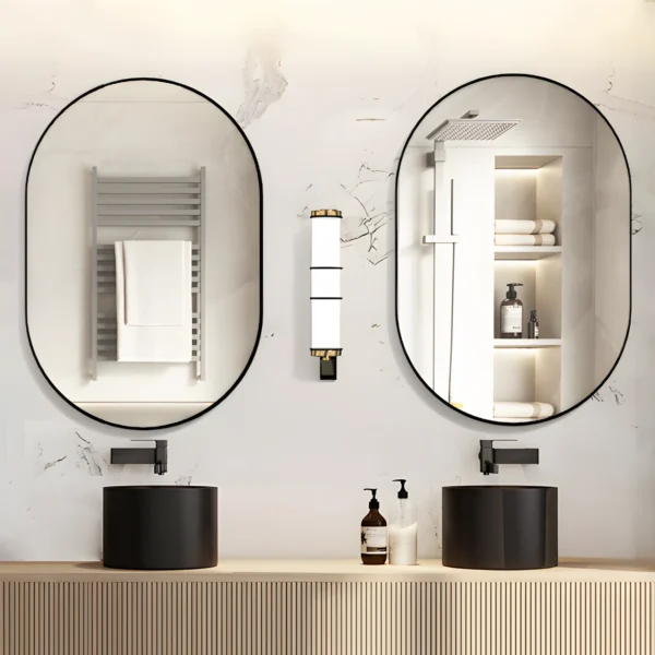 CISTEROMAN Oval Bathroom Mirror Capsule Wall Vanity Mirror, 24"x36" Pill Mirrors Wall Mounted Mirror, Large Modern Mirror with Black - Image 5