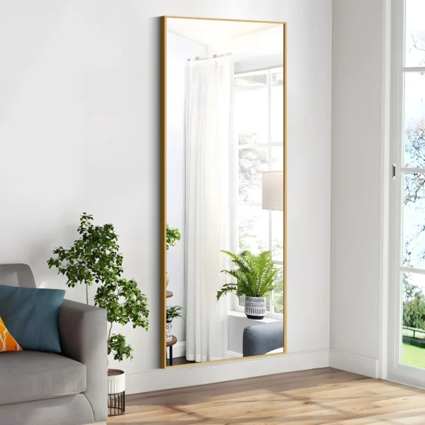 Full Length Mirror 59"x16" Rectangle Floor Mirror with Stand Wall Mounted Mirror for Full Body,Gold