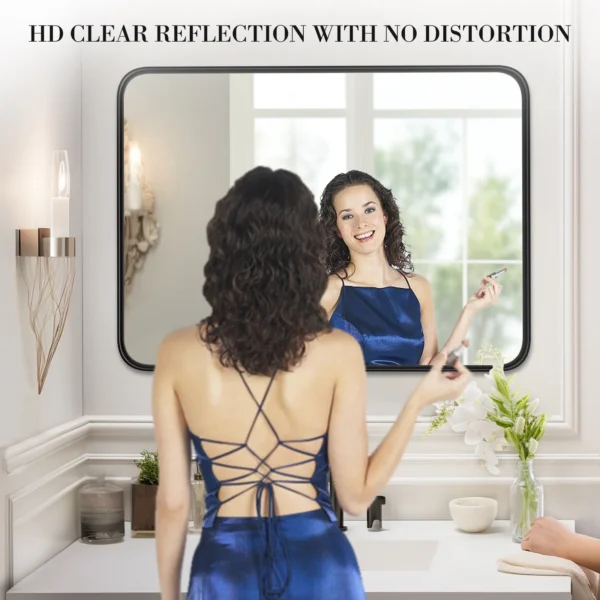 GIANNA Bathroom Mirror 30"x 22" for Wall, Matte Rounded Rectangle Wall Mirror with Metal Frame, Black - Image 3
