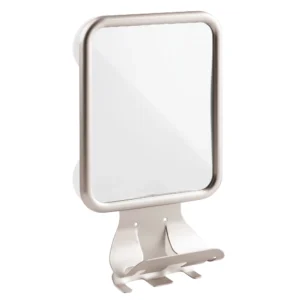 mDesign Large Modern Metal Suction Shaving Mirror Center for Bathroom - Satin
