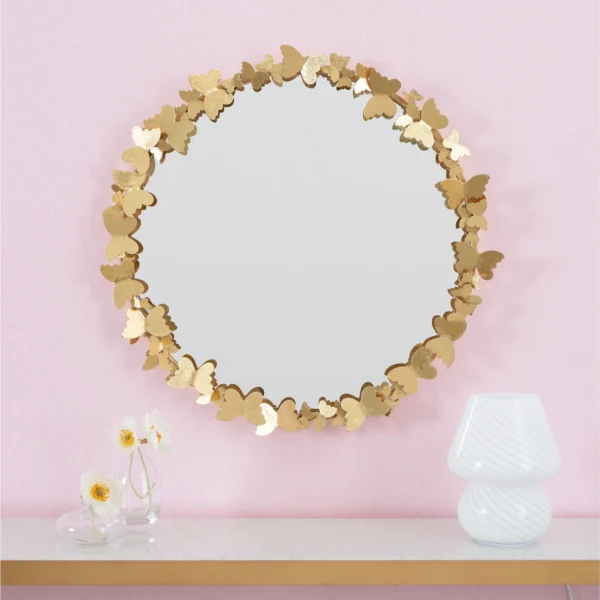 Justice 21" Round Butterfly Wall Mirror, Gold - Image 4