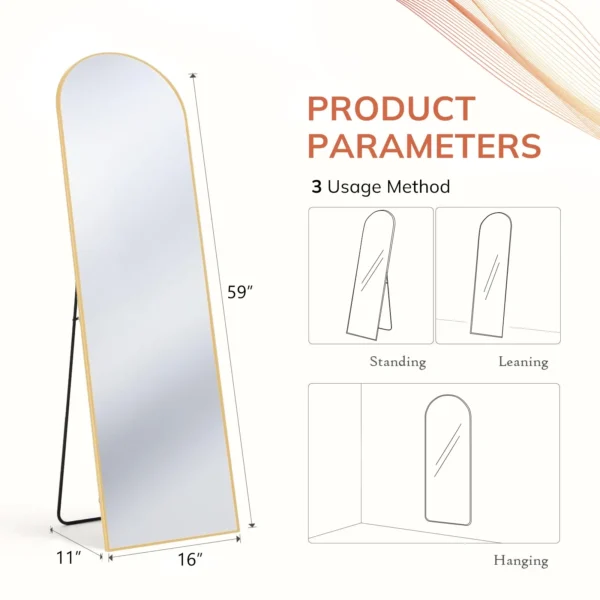59"x16" Arched Full Length Mirror Full Body Floor Mirror with Stand for Bedroom Cloakroom, Gold - Image 6