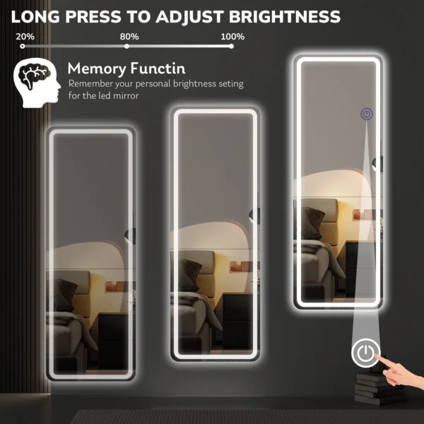 Full Length Mirror with Lights, 64"x21" LED Full Body Mirror, Free Standing Lighted Floor Mirror, 3 Color Lighting, White - Image 8