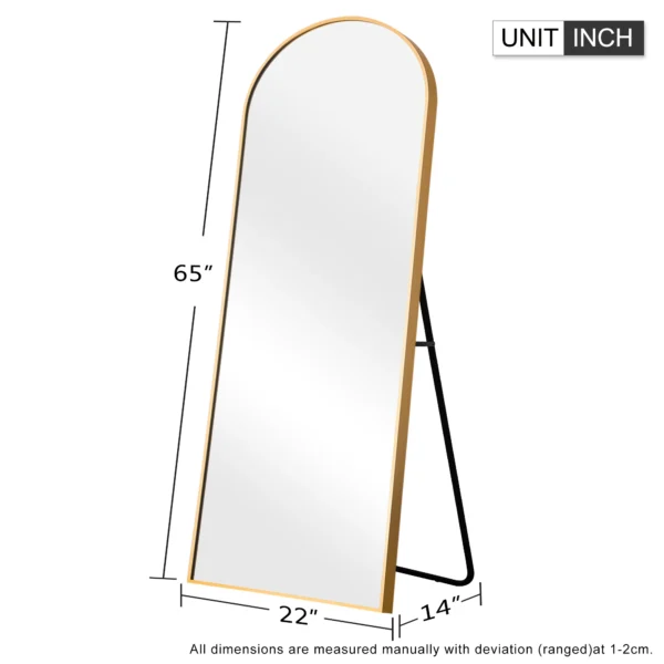 64"x21.25" Modern Arched Aluminum Alloy Frame Full Length Mirror Floor Mirror with Stand,Gold - Image 5