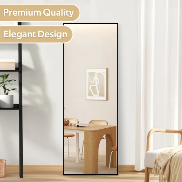 Anyask Rectangular Full Length Mirror with Stand 59"x16" Standing Leaning Mirror Hanging Mounted Full Body Mirror, Black