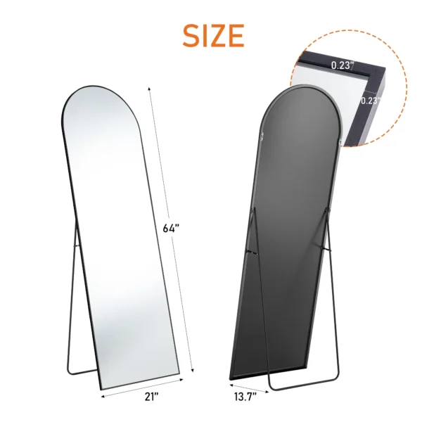 ZUNMOS 64"x21" Arched Full Length Mirror Rectangle Free Standing Wall Mounted Leaning Hanging Floor Mirrors, Black - Image 5
