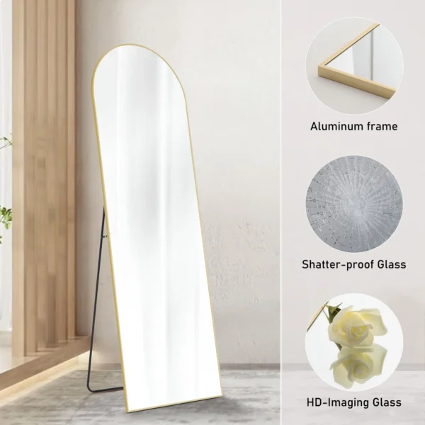 ZUNMOS 64"x21" Arched Full Length Mirror Rectangle Free Standing Wall Mounted Leaning Hanging Full body Mirrors, Gold - Image 6