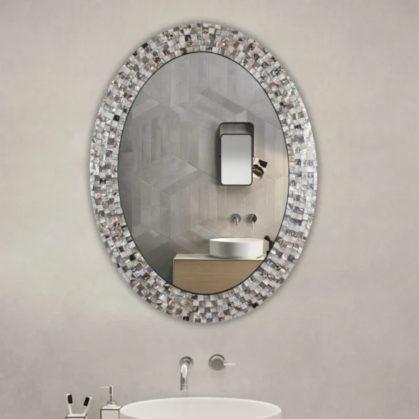 Radiance Goods Vertical Hanging Seashell Finish Oval Framed Wall Mirror 35" Height - Image 7