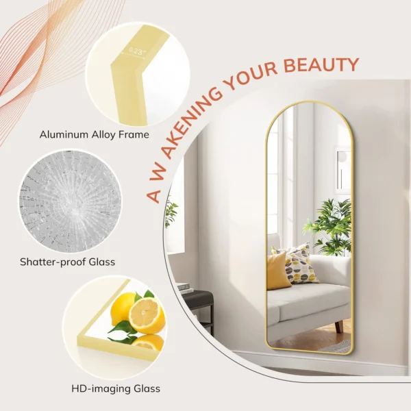 59"x16" Arched Full Length Mirror Full Body Floor Mirror with Stand for Bedroom Cloakroom, Gold - Image 7