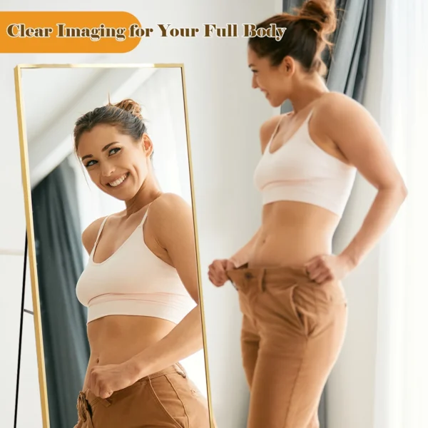 Full Length Mirror 59"x16" Rectangle Floor Mirror with Stand Wall Mounted Mirror for Full Body,Gold - Image 6