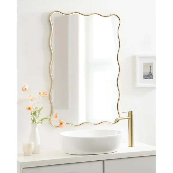 Kate and Laurel Viona Modern Scalloped Rectangle Mirror, 24 x 36, Gold, Decorative Wavy Mirror with Unique Rippled Edge and a Glamorous Gold Finish - Image 6