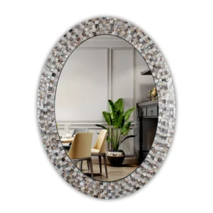 Radiance Goods Vertical Hanging Seashell Finish Oval Framed Wall Mirror 35" Height