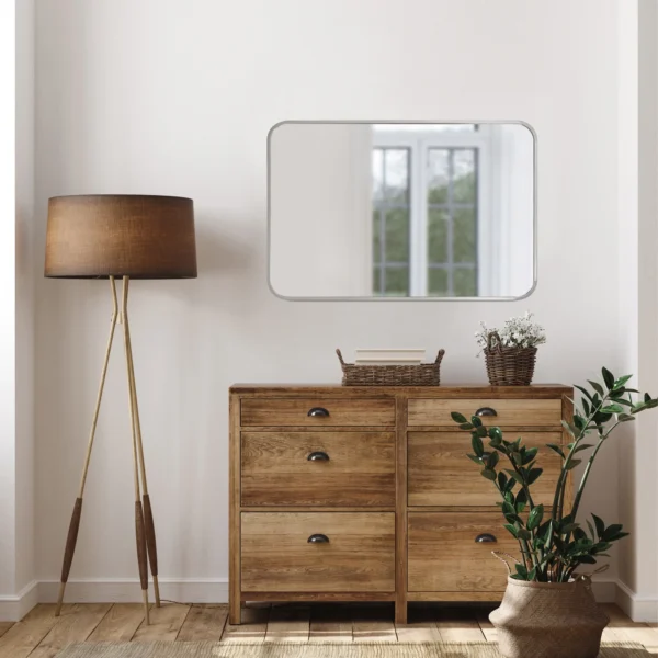 Isla Rectangle Wall Accent Mirror – 36-Inch H X 24-Inch L, Modern Metal Framed – Living Room, Bedroom, Bathroom Vanity Mirror – Silver – Design House, 596718-SLV - Image 5