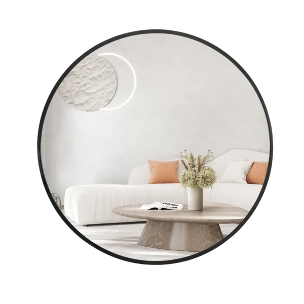 36" Home Decorative Aluminum Alloy Frame Round Wall Mounted Mirror,Black - Image 4
