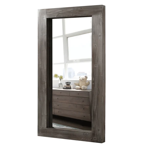 Modern Rectangle Solid Wood Wide Edge Full-length Mirror Body Mirror 71"x32" Charcoal Color - Image 4
