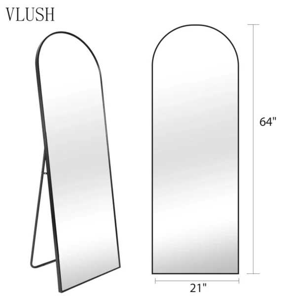 VLUSH 64"x21" Arched Full Length Mirror, Standing Floor Mirror Hanging or Leaning, Wall Mirror Aluminum Thin Frame for Bedroom (Black) - Image 5