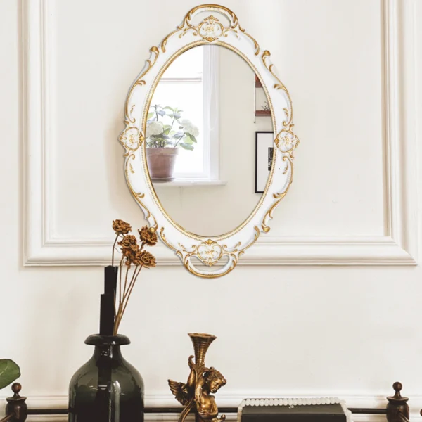 Vintage Mirror Small Wall Mirror Hanging Mirror 14.5 x 10 inchs Oval White - Image 4