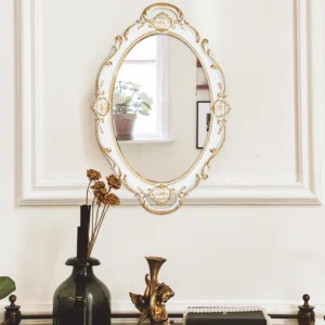 Vintage Mirror Small Wall Mirror Hanging Mirror 14.5 x 10 inchs Oval White