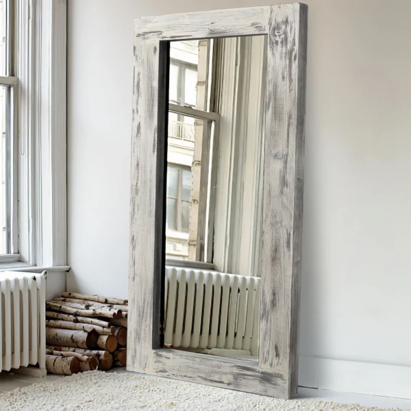 71"x32" Modern Rectangle Wood Full Length Mirror Floor Mirror without Bracket,Weathered White - Image 7