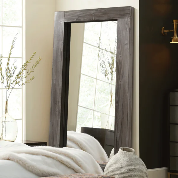 Modern Rectangle Solid Wood Wide Edge Full-length Mirror Body Mirror 71"x32" Charcoal Color - Image 5