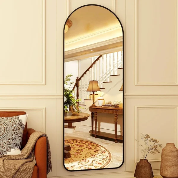 Anyrose 64.3"x21.1" Arched Full Length Mirror With Stand Wall-Mounted, Black