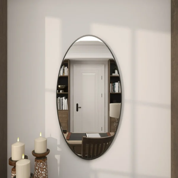 DecMode 18" x 31" Black Oval Shaped Wall Mirror with Thin Minimalistic Frame