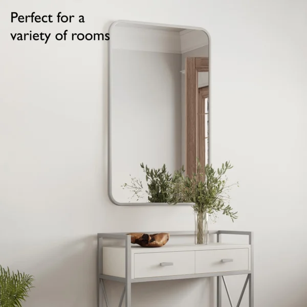 Isla Rectangle Wall Accent Mirror – 36-Inch H X 24-Inch L, Modern Metal Framed – Living Room, Bedroom, Bathroom Vanity Mirror – Silver – Design House, 596718-SLV
