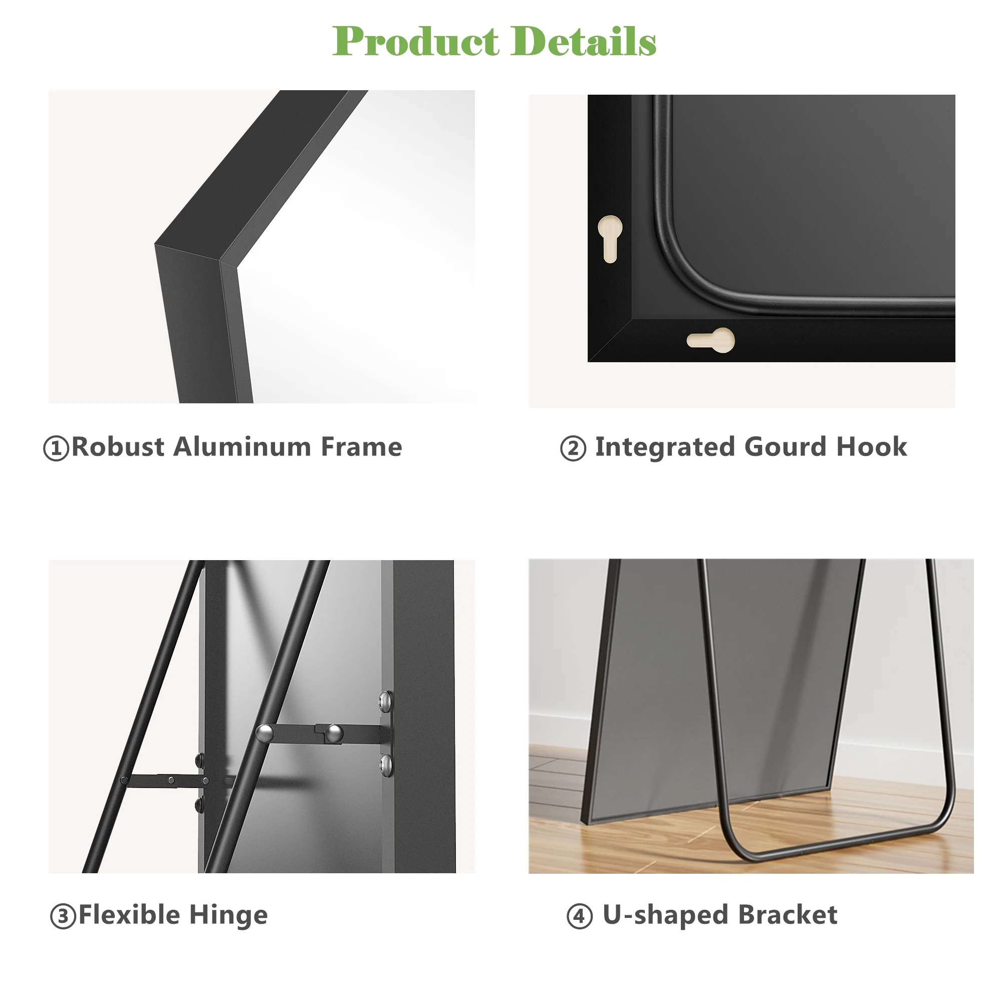 Full Length Mirror 59"x16" Rectangle Full Body Floor Mirror with Stand Wall-Mounted Mirror for Bedroom & Doors,Black - Image 6