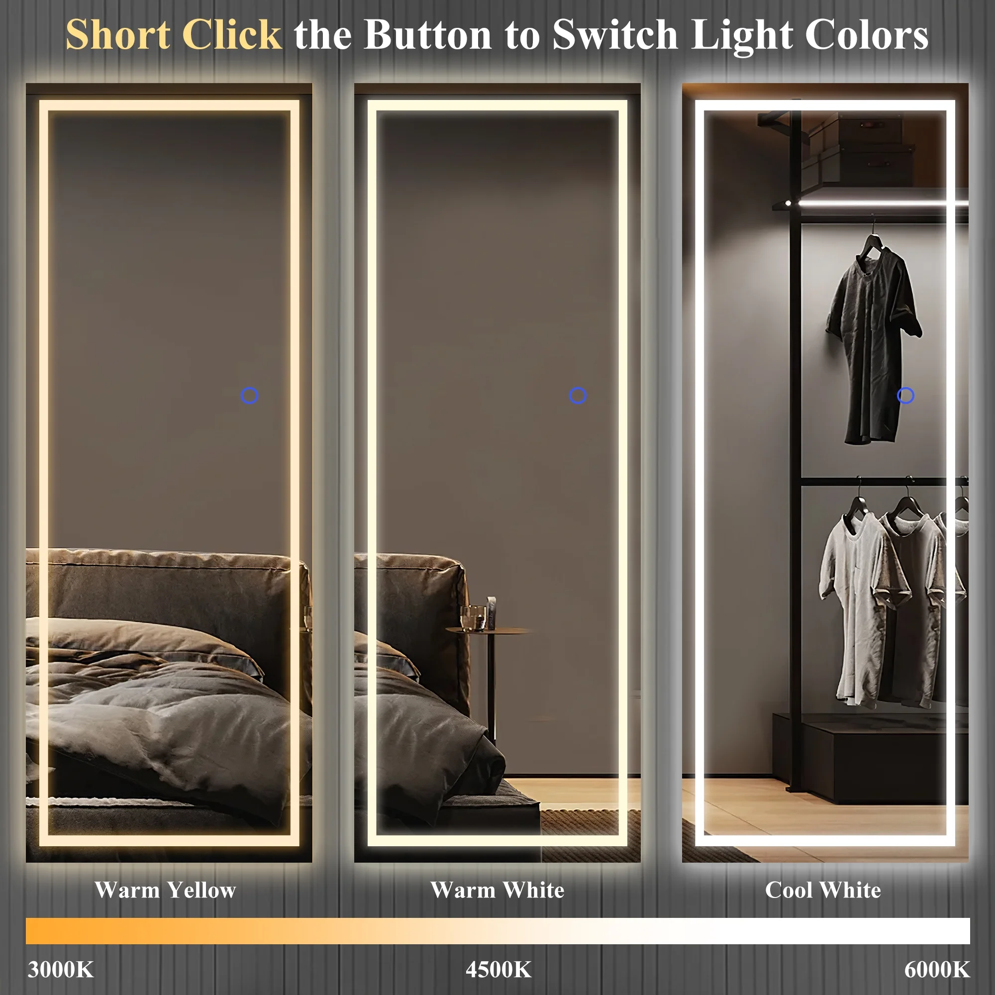 63"x16" LED Full Length Mirror Right Angle Wall Mounted LED Mirror,Sliver - Image 5