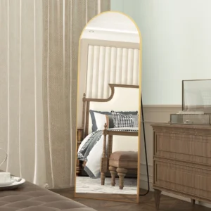 RACHMADES Arched Mirror Full Length 65"x22", Arch Gold Mirror with Stand Large Floor Mirror, Full Body Mirror Standing Bedroom Mirror Wall Mirror