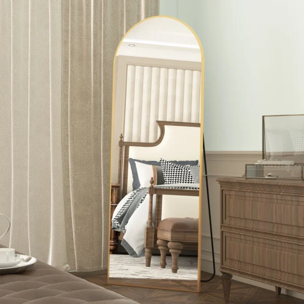 RACHMADES Arched Mirror Full Length 65"x22", Arch Gold Mirror with Stand Large Floor Mirror, Full Body Mirror Standing Bedroom Mirror Wall Mirror
