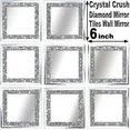 Crush Diamond Mirrors Wall Decor 6inch Mirror Tiles for Crafts, 8 Pack Square Silver Diamond Glass Mirrors for Home Wall Decor, Mosaics DIY.
