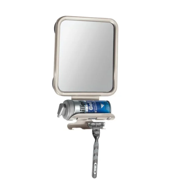 mDesign Large Modern Metal Suction Shaving Mirror Center for Bathroom - Satin - Image 3